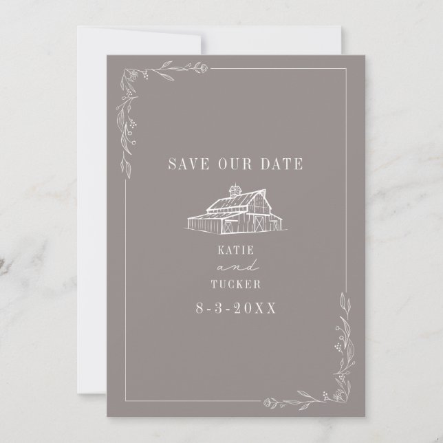 Save The Date Line Art Barn Amethyst Grey Farm Mariage (Devant)