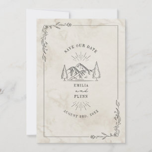 Save The Date Line Art Mountains Mariage aquarelle