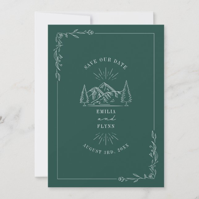Save The Date Line Art Mountains Mariage Turquoise Enregistrer L (Devant)