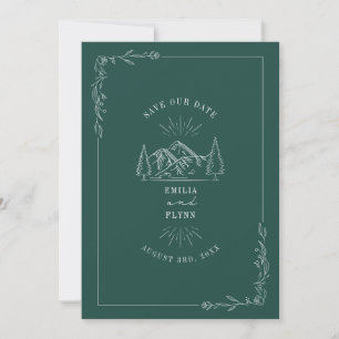 Save The Date Line Art Mountains Mariage Turquoise Enregistrer L
