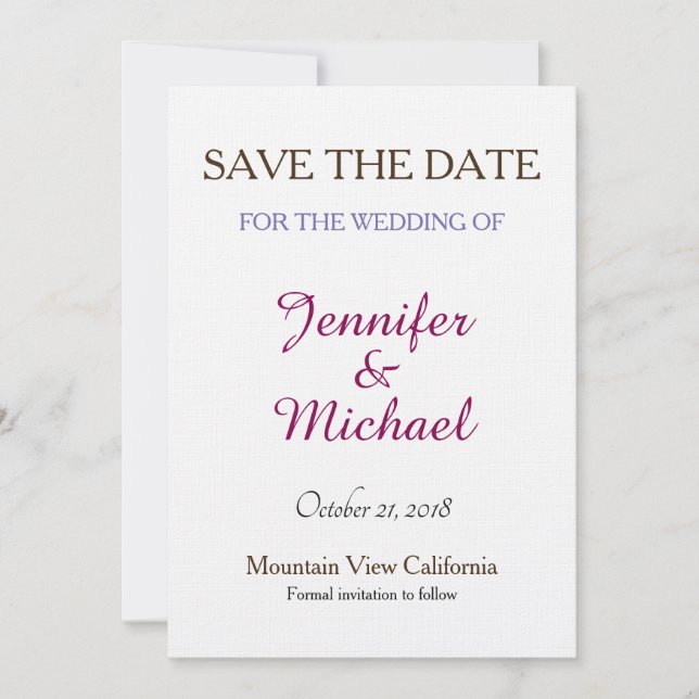 Save The Date Linge Enregistrer la date Mariage écriture classiq (Devant)