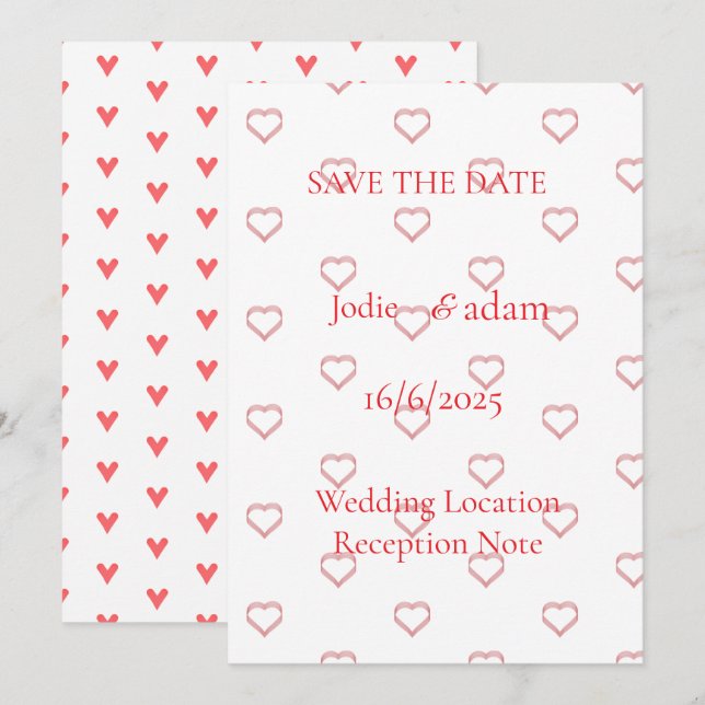 Save The Date little hearts wedding (Devant / Derrière)
