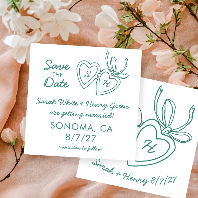 Save The Date Locket à coeur fantaisiste doodle sketch moderne S (Whimsical Heart Locket Doodle Sketch Modern CUSTOM Save The Date Square Card
)