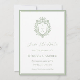 Save The Date Logo du Mariage de Monogramme de crête verte Sage