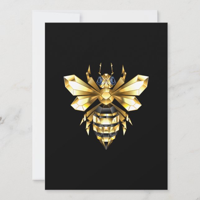 Save The Date Logo Faux Gold Foil Bee Polygonal sur Noir (Devant)