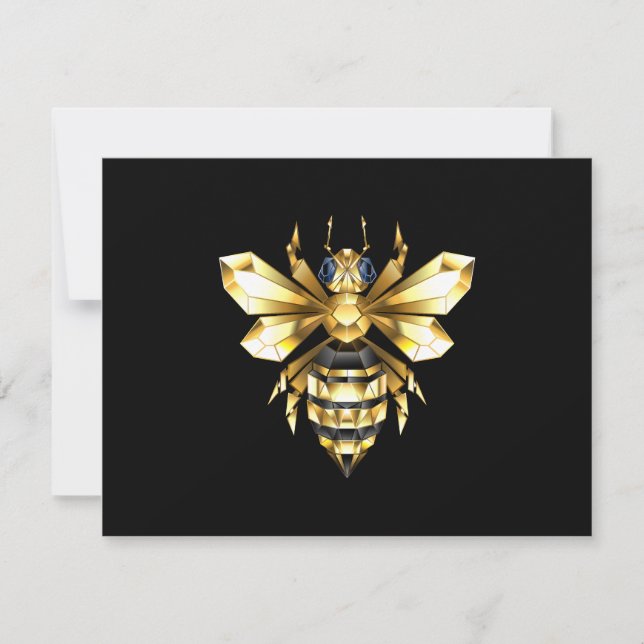 Save The Date Logo Faux Gold Foil Bee Polygonal sur Noir (Devant)