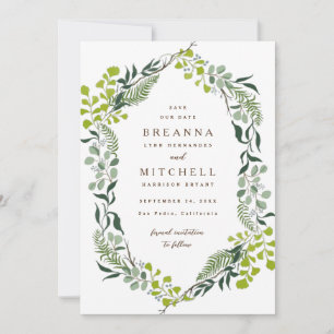 Save The Date Loin d'Eucalyptus Hand-Drawn Greenery Wedding