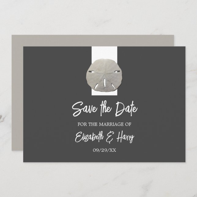 Save The Date Lone Sand Dollar - Charcoal Grey - Enregistrer la  (Devant / Derrière)