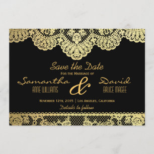 Save The Date L'or et la dentelle noire sauvent l'invitation de