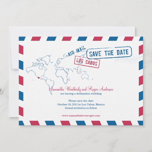 Save The Date Los Cabos Mexico Air Mail Mariage Enregistrer La D (Devant)