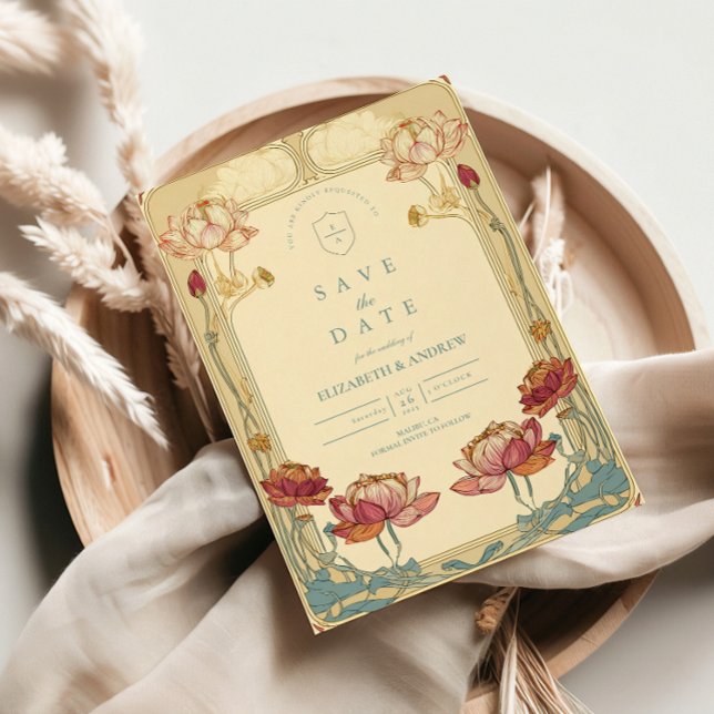 Save The Date Lotus Art Nouveau Floral Mariage (Créateur téléchargé)