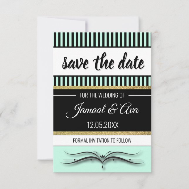 Save The Date Lotus Scroll & Stripes - Feuille d'or (Devant)