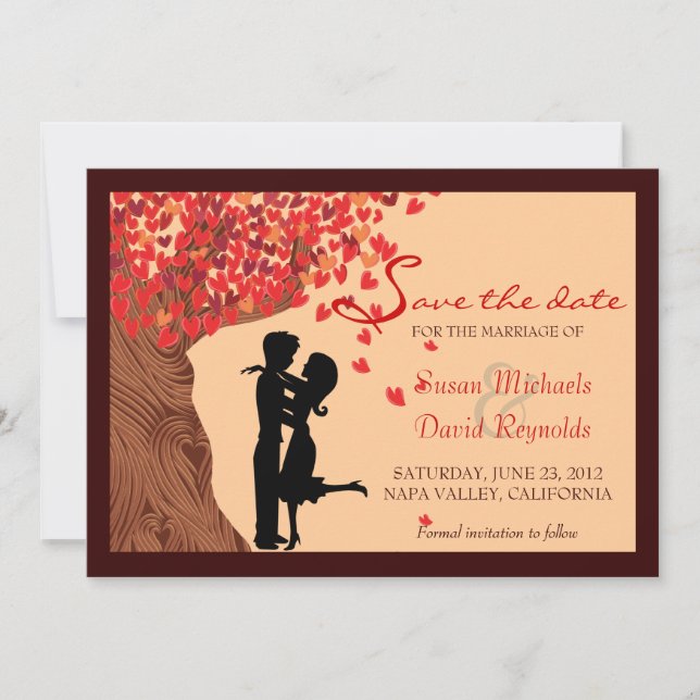 Save The Date Love Couple Falling Hearts Oak Tree Enregistrer la (Devant)