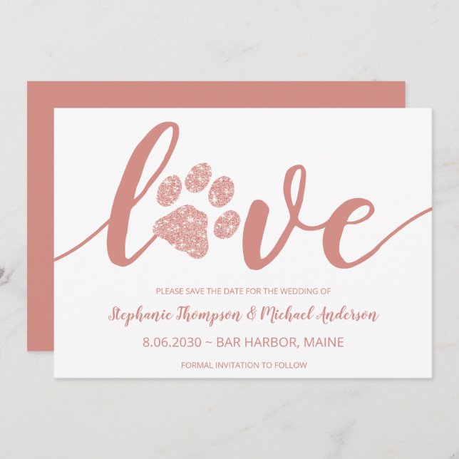 Save The Date Love Empreinte de patte Mariage Non Photo Enregist (Devant / Derrière)