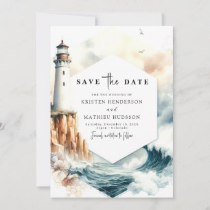 Save The Date Lovely Ocean Romance Mariage de phare