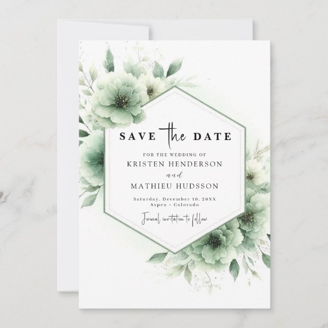 Save The Date Lovely Romantic Typographie Sage Green Mariage (Devant)