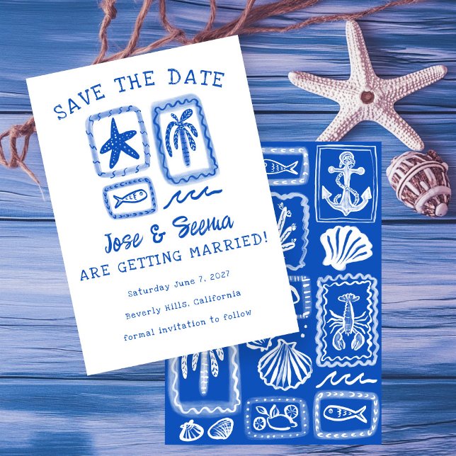 Save The Date LoveNote de la mer Plage à la main mignonne person (LoveNote from the Sea Beach Hand-Drawn Cute Custom Save The Date Card
)