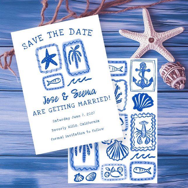 Save The Date LoveNote de la mer Plage à la main mignonne person (LoveNote from the Sea Beach Hand-Drawn Cute Custom Save The Date Card
)