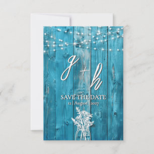 Save The Date Lumières à cordes en bois rustique bleu, faire-par