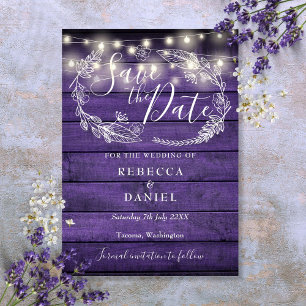 Save The Date Lumières à cordes en bois violet rustique pour mar