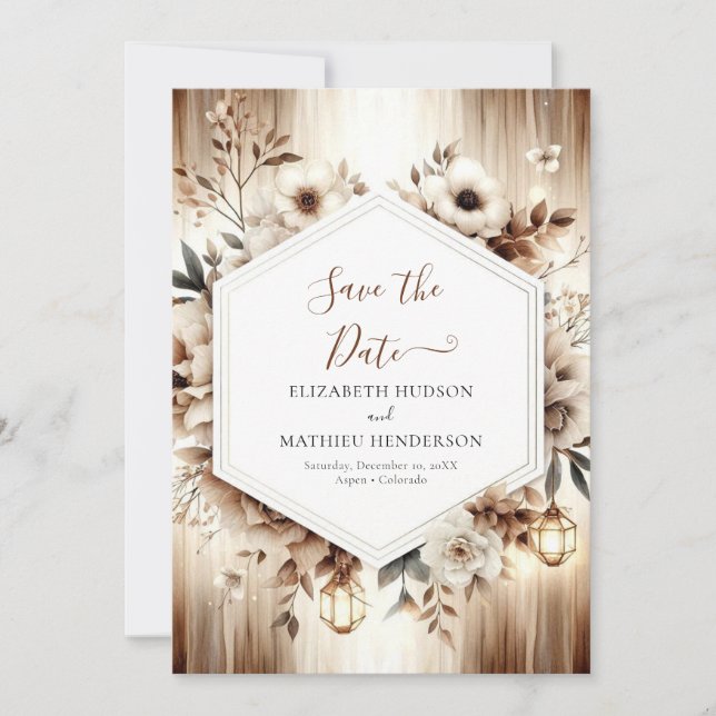 Save The Date Lumières botaniques Mariage rustique (Devant)