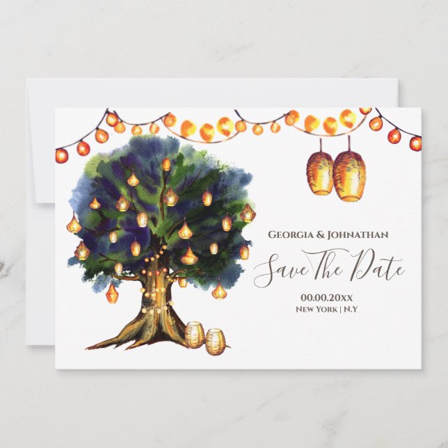 Save The Date Lumières d'arbre arbre rustique lanterne orientale (Devant)