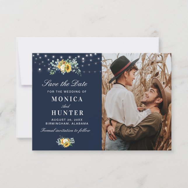 Save The Date lumières de chaîne de tournesol enregistrer la dat (Devant)