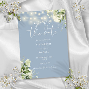 Save The Date Lumières de chaîne de verdure florale bleu poussié