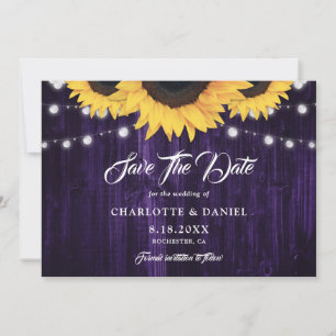 Save The Date Lumières de Chaîne en Bois Rustique Fleurs Jaunes