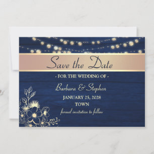Save The Date Lumières de Chaîne en Bois Rustique Mariage Bleu N