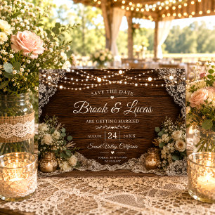 Save The Date Lumières de Chaîne Rustiques Bougies de Bois Maria