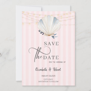 Save The Date Lumières de coquillages à rayures roses Enregistre
