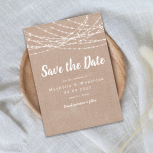 Save The Date Lumières de corde de toile de jute rustique Mariag