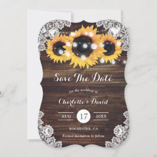 Save The Date Lumières de corde en bois rustique de tournesol Fl