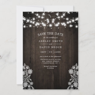 Save The Date Lumières de corde en dentelle et bois Rustique Enr