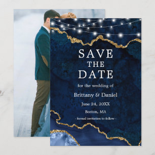 Save The Date Lumières de géode d'agate de marbre de bleu d'aqua