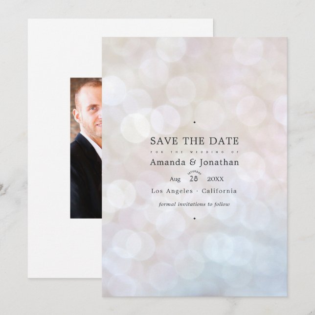 Save The Date Lumières de mariage modernes classiques à bokeh En (Devant / Derrière)