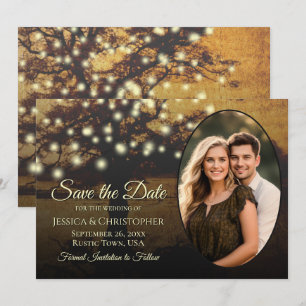 Save The Date Lumières dorées rustiques d'arbre & Élégant mariag