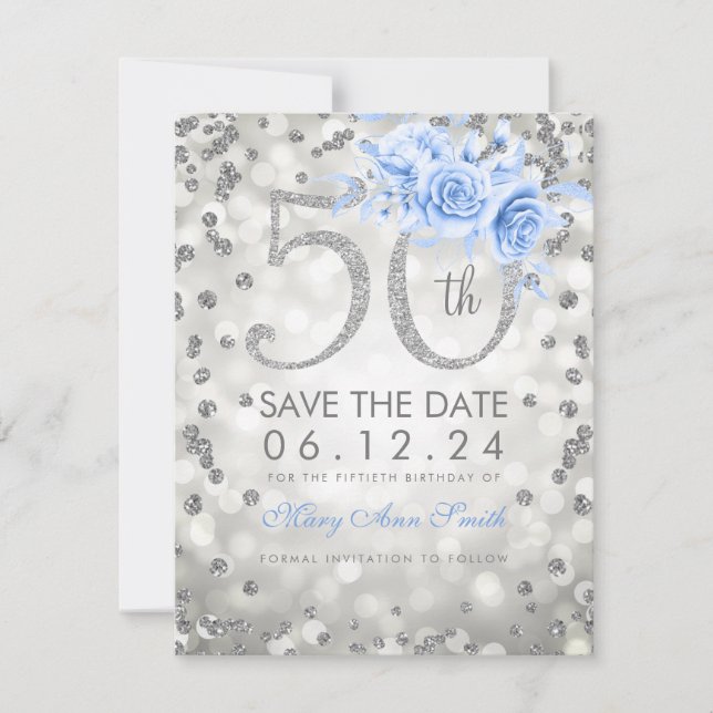 Save The Date Lumières du 50e anniversaire Silver Blue (Devant)