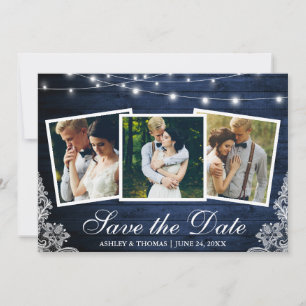 Save The Date Lumières en Bois Bleu Rustique et Dentelle 3 Photo