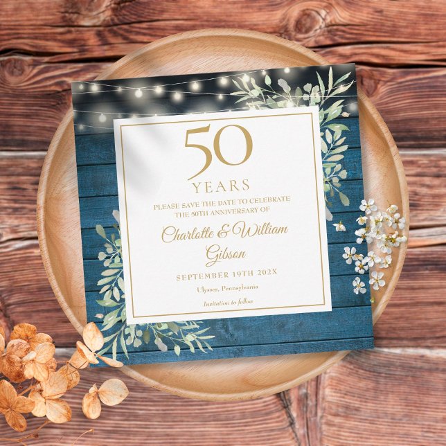 Save The Date Lumières en bois rustique pour 50e anniversaire de (Créateur téléchargé)