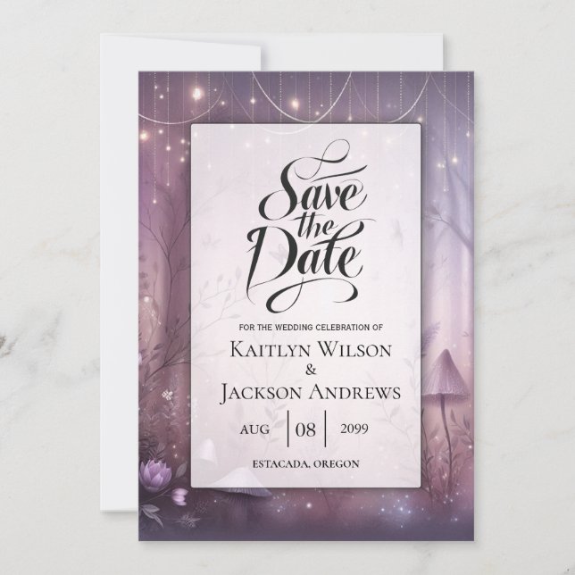 Save The Date Lumières Magiques de Fée de Lavande pour Mariage (Devant)