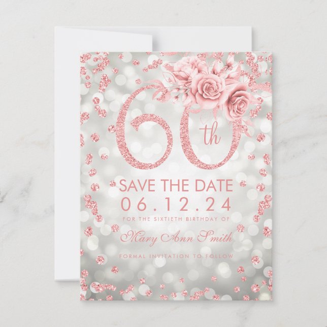 Save The Date Lumières rose Gold Silver 60e anniversaire Glam (Devant)
