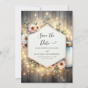 Save The Date Lumières rustiques Mason Jar Mariage