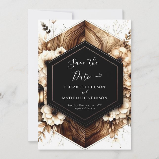 Save The Date Lumières uniques mariage rustique (Devant)
