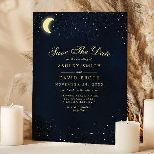 Save The Date Lune Céleste Étoiles Bleu Minuit Enregistrer La Da