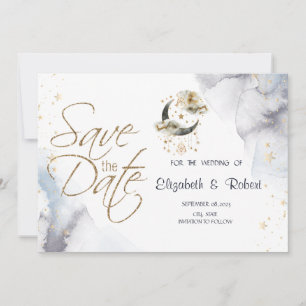 Save The Date Lune étoiles or céleste