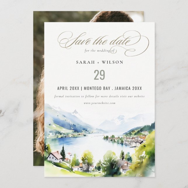 Save The Date Lungern Switzerland Landscape Wedding Photo (Devant / Derrière)