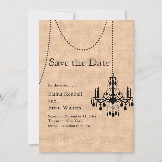 Save The Date Lustre sur Burlap Enregistrer la date (Devant)