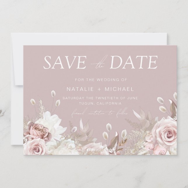 Save The Date Luxe Blush Floral Mariage (Devant)